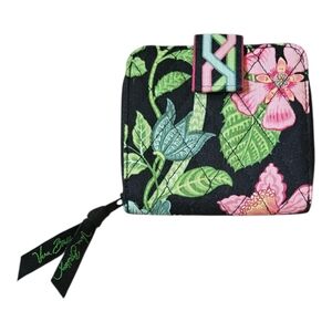 Retired Vera Bradley Botanica Black Floral Print Bi-fold Wallet